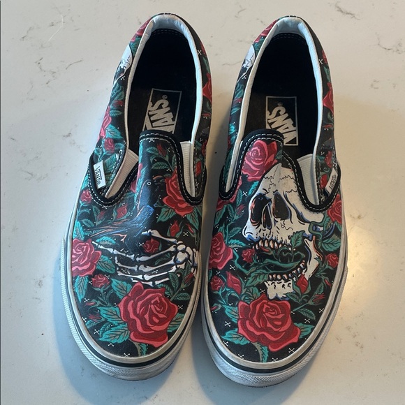 Vans Black and Red Skull Rose Slip-Ons - Picture 6 of 6